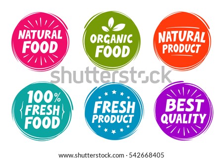 Vector set colorful labels for food, nutrition. Collection icons