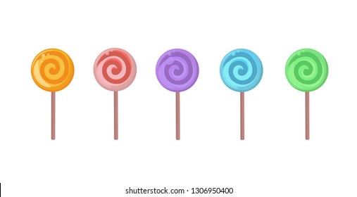 Vector set of colorful lollipop on white background.