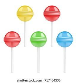 Vector set of colorful lollipop on white background.