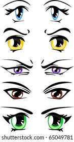 Vector Set Of Colorful Manga Style Eyes