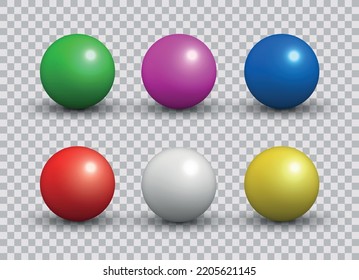 Vector set of colorful marbles, spheres or balls on transparent background