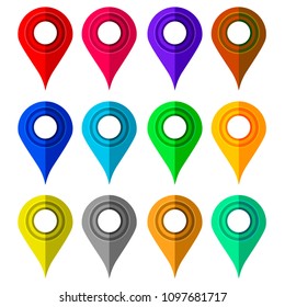 Vector Set of Colorful Markers Isolated on White Background. Map Marker Icons. Flat Design