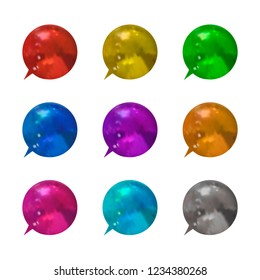 Vector Set of Colorful Metallic 3D Talk Bubbles, Different Colors Speech Frames Isolated on White Background.