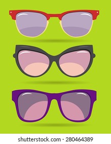 Vector set of colorful modern sunglasses. Young stylish acessory. Modern illustration.