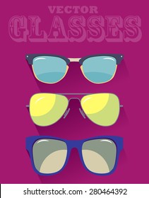 Vector set of colorful modern sunglasses. Young stylish acessory. Modern illustration.