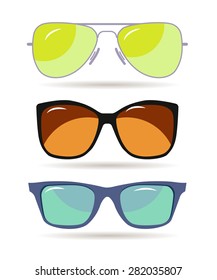 Vector set of colorful modern sunglasses. Young stylish accessory. Modern illustration.
