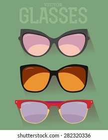 Vector set of colorful modern sunglasses. Young stylish accessory. Modern illustration.