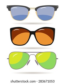 Vector set of colorful modern sunglasses. Young stylish accessory. Modern illustration.