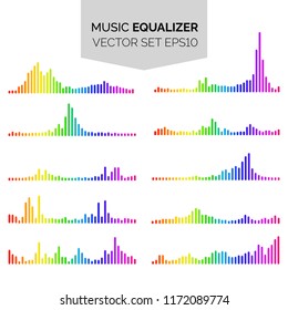Vector set of colorful music equalizers. Sound visualization. Vector illustration for your graphic design.
