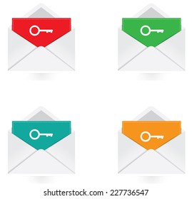 Vector - Set of colorful note with key icon