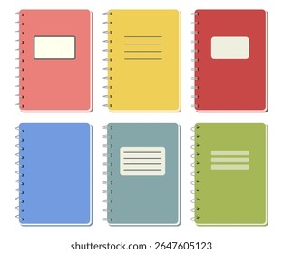 Vector set of colorful notebook covers organized and creative layout, perfect for educational or stationery-related use. Ideal for school, study, or planner designs.