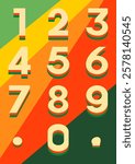 Vector set of colorful numbers from 1 to 10, Vibrant Retro Inspired Number Design Featuring Bold Colors And Pleasant Shapes For Artistic Expression