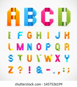 Vector Set of Colorful Origami Alphabet Letters and Punctuation Marks.