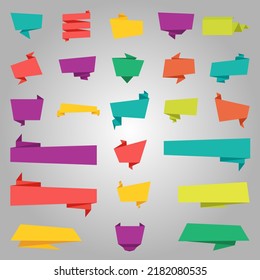 Vector set of colorful origami stickers with colored papers isolated on white background.
