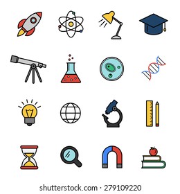 Vector set of colorful outline style science icons