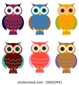 Vector set. Colorful owls.