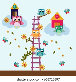Vector set of a colorful owls