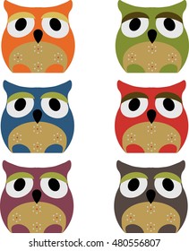 Vector set of a colorful owls on a white background