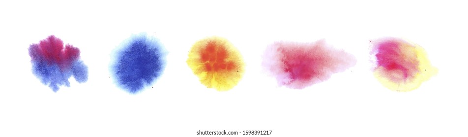 Vector Set of Colorful Paint Spots, Blurred Stains Isolated on White Background, Bright Watercolor Splashes.