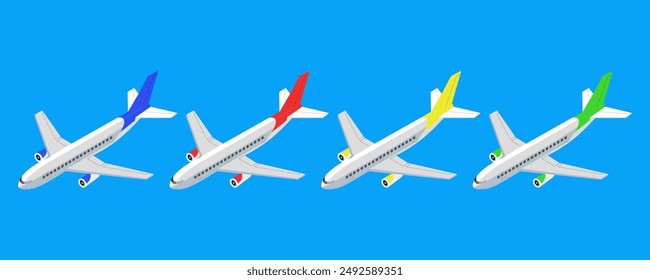 Vector Set of Colorful Passenger Airplanes Top view