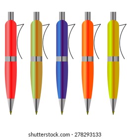 Vector Set of Colorful Pens Isolated on White Background