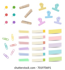 Vector set of colorful pin, clip and sticky