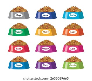 Conjunto de Vector de coloridos cuencos de perro de plástico