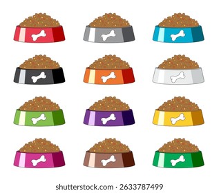 vector set of colorful plastic dog bowls