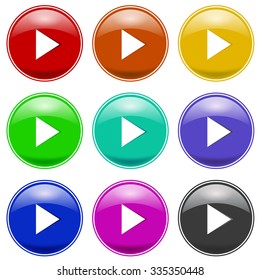 Vector Set of Colorful Play Icons Isolated on White Background. Glossy Colored Play Buttons