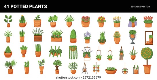 Vector Set of Colorful Potted Plants Illustration for Nature Lovers and Gardeners.