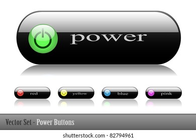 Vector set of colorful power buttons isolated on a white background.