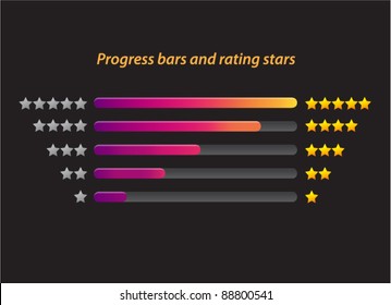 Vector Set Of Set Of Colorful Progress Bars And Rating Star Icons