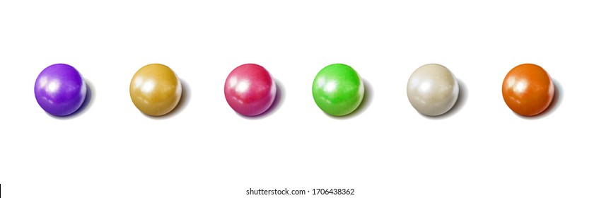 Vector set of colorful realistic 3D spheres isolated on white background, dirrent colors, objects collection with shadows, realism illustration.