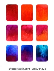 Vector set of colorful rectangular gradient watercolor elements for design isolated on white