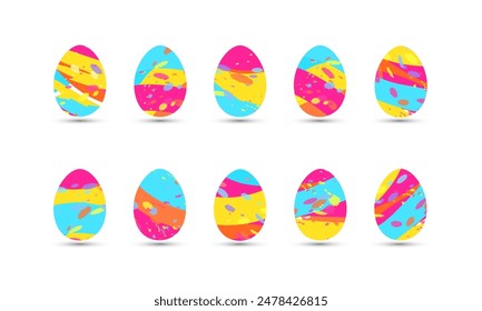  Vector set of colorful red pink blue yellow eggs for easter celebration.