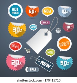 Vector Set of Colorful Retro Paper Discount Labels, Tags 