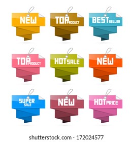Vector Set of Colorful Retro Paper Discount Labels, Tags
