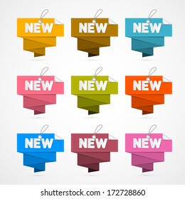Vector Set of Colorful Retro Paper New Labels, Tags Isolated on White Background
