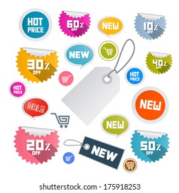 Vector Set of Colorful Retro Paper Discount Labels, Tags 