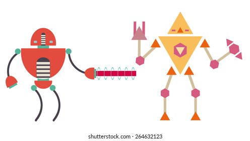 Vector Set of Colorful Retro Robots clip art illustration