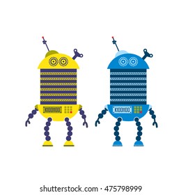 Vector set of colorful retro robots for kids pattern and background website
