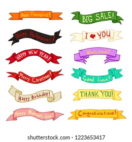 Vector Set of Colorful Ribbon Banners with Different Text