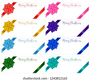 Vector set of colorful ribbon bow that has red, pink, gold, purple, light blue, blue and green in one set.