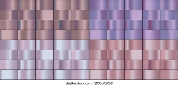 Conjunto vectorial de gradientes de metal oro rosa de color.