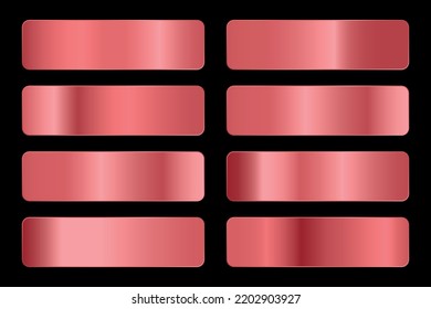 Vector set of colorful rose gold metal gradients.