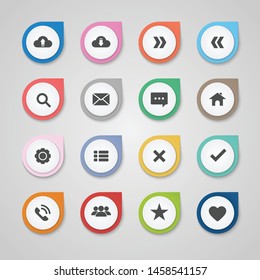 Vector set colorful round button icon web design.search,support,home,settings,upload,download.cancel,accept,menu.