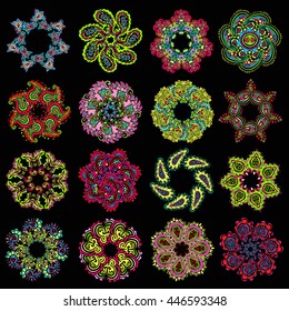 Vector set of colorful round patterns, mandalas. Yoga logos geometric circle element. Decorative floral ornaments. Oriental flourish design