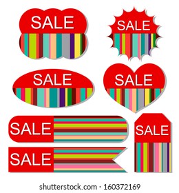 Vector set of colorful sale tags on isolated white background