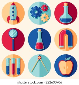 Vector set of colorful science icons in flat style