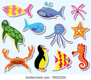 vector set of colorful sea animals